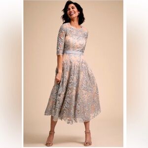 Anthropologie BHLDN Blue Lace Hitherto Linden Midi Dress Illusion sheer size 8